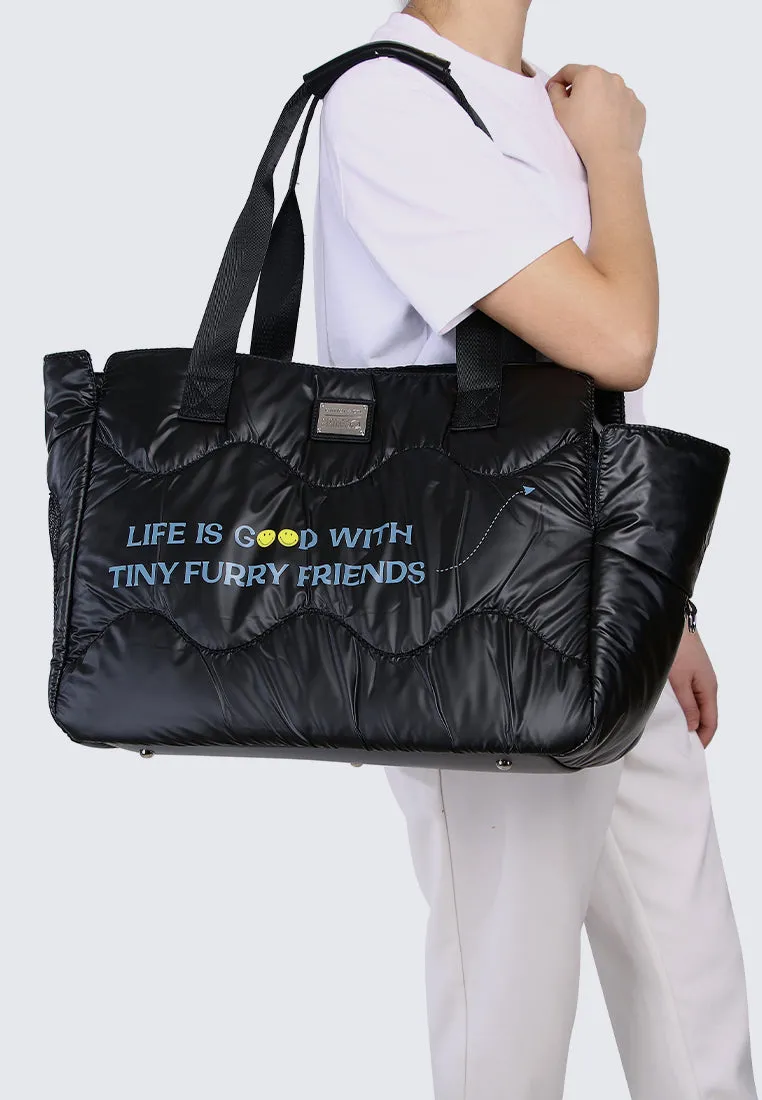 Smiley Weekend Tiny Furry Friends Pet Carrier Totebag (Black)
