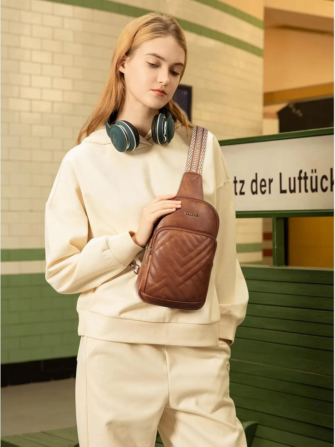 Telena Large Sling Bag Crossbody Bags for Women Fanny Packs Cross Body with Adjustable Strap