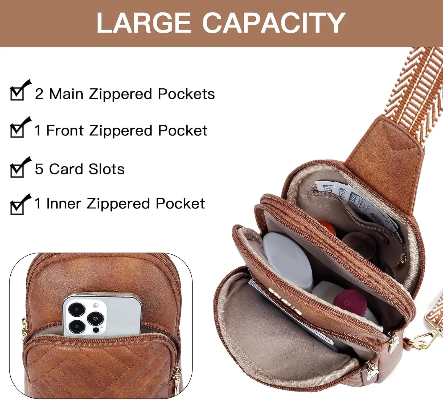 Telena Large Sling Bag Crossbody Bags for Women Fanny Packs Cross Body with Adjustable Strap