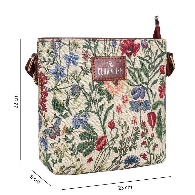 THE CLOWNFISH Linda Series Sling for Women Casual Ladies Single Shoulder Bag For Women Crossbody Bag for College Girls (Navy Blue-Floral)