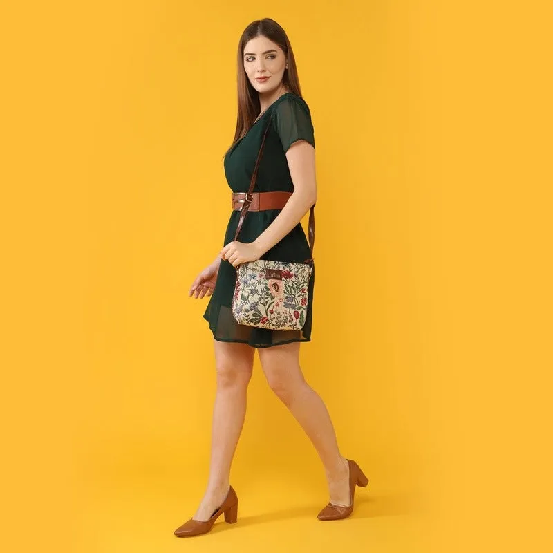 THE CLOWNFISH Linda Series Sling for Women Casual Ladies Single Shoulder Bag For Women Crossbody Bag for College Girls (Navy Blue-Floral)