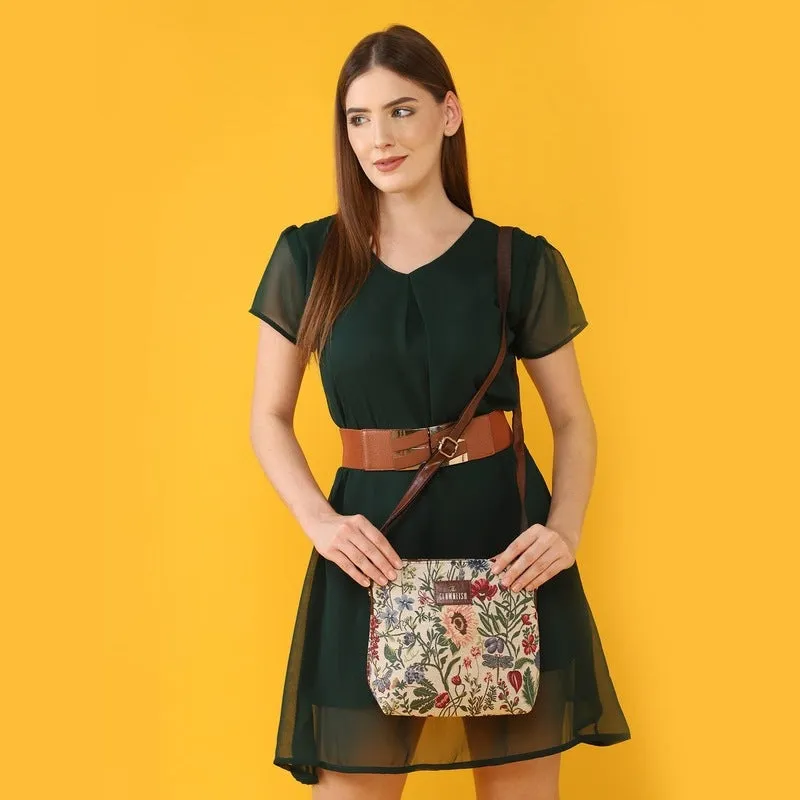 THE CLOWNFISH Linda Series Sling for Women Casual Ladies Single Shoulder Bag For Women Crossbody Bag for College Girls (Navy Blue-Floral)