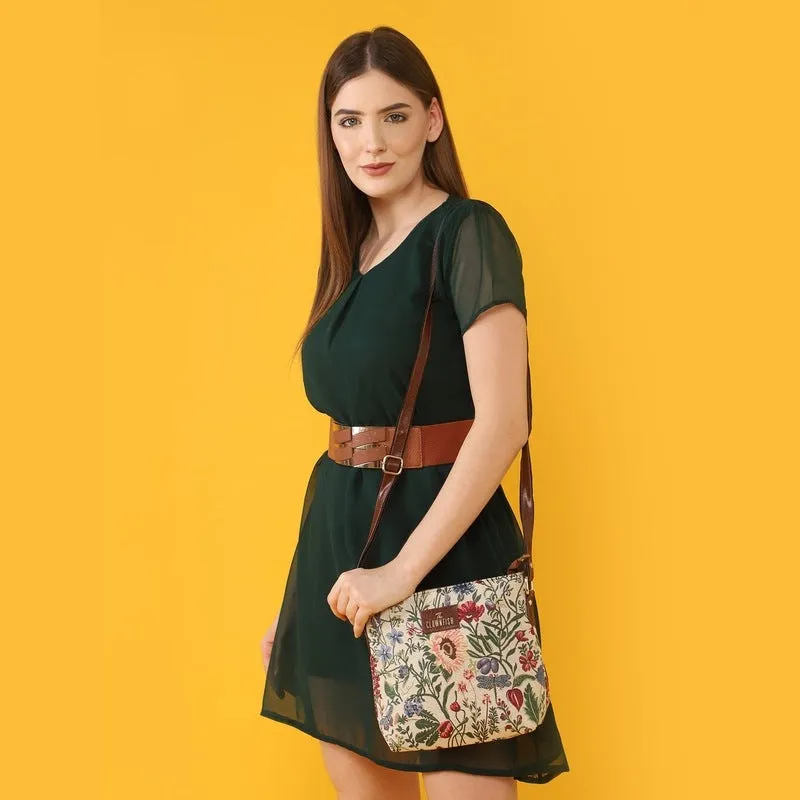 THE CLOWNFISH Linda Series Sling for Women Casual Ladies Single Shoulder Bag For Women Crossbody Bag for College Girls (Navy Blue-Floral)