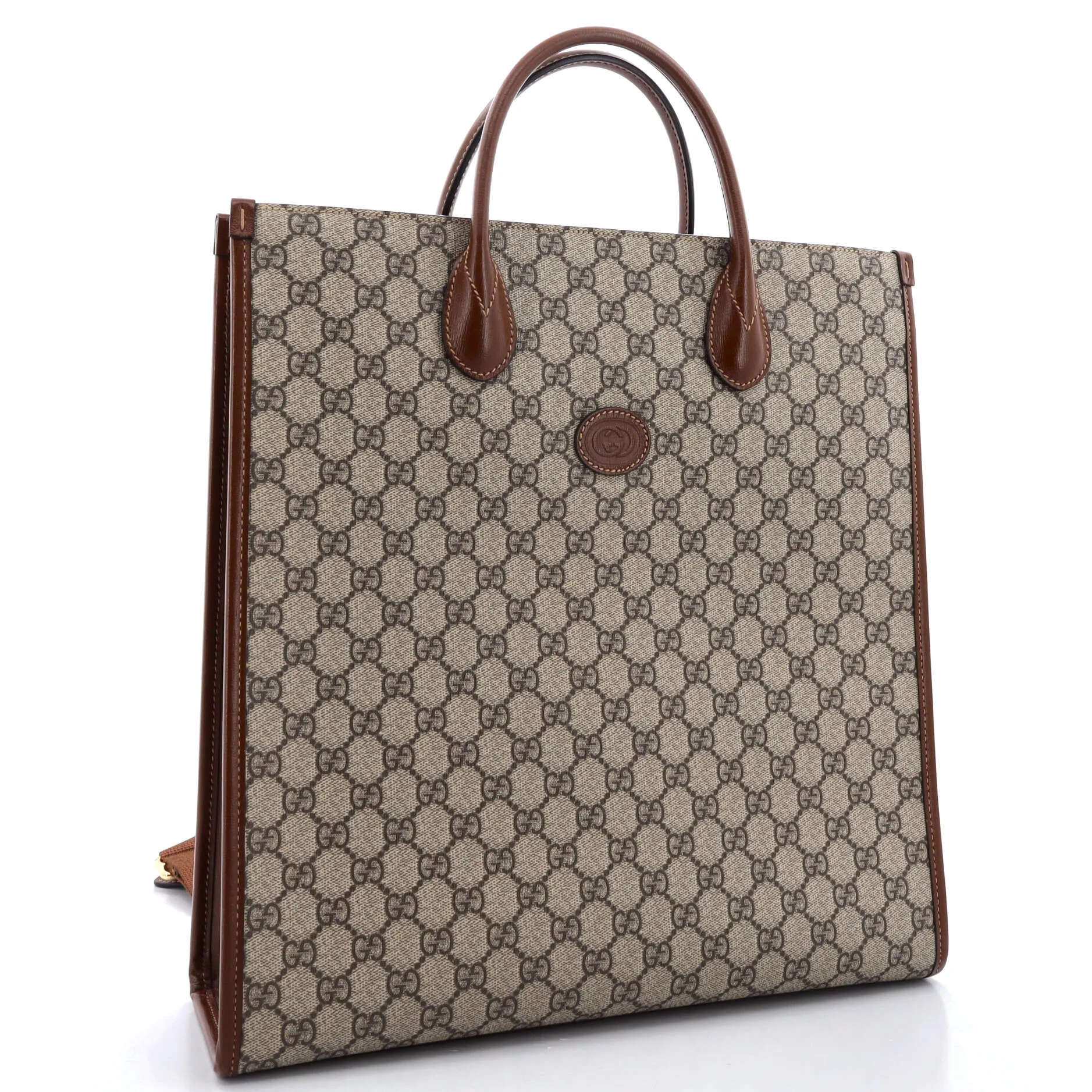 Vertical Structured Top Handle Open Tote GG Coated Canvas Medium
