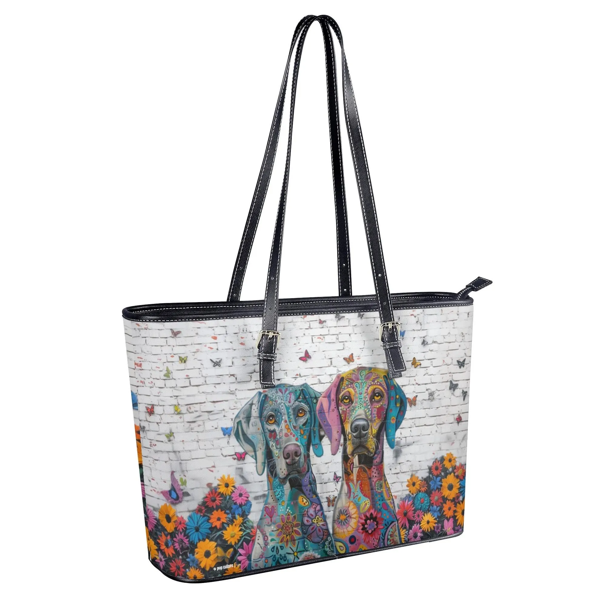 Weimaraner Original Floral Dog Art Durable Zipper Handbag