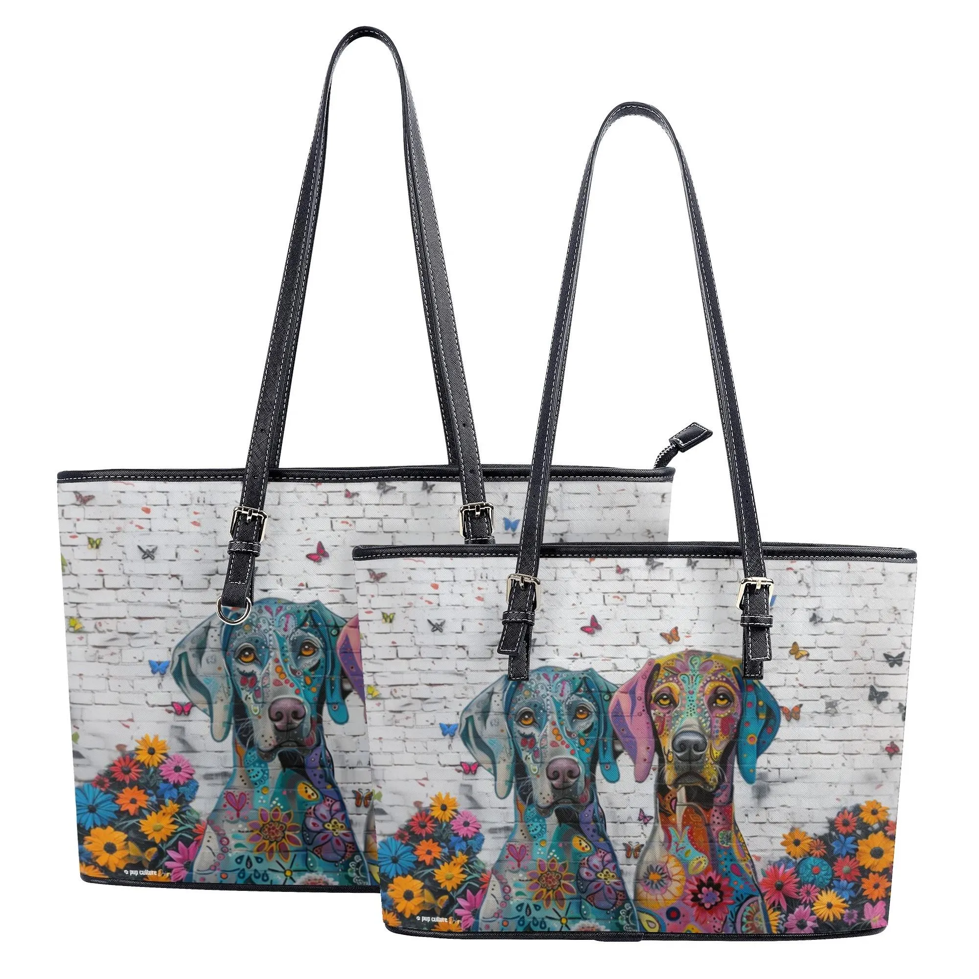 Weimaraner Original Floral Dog Art Durable Zipper Handbag