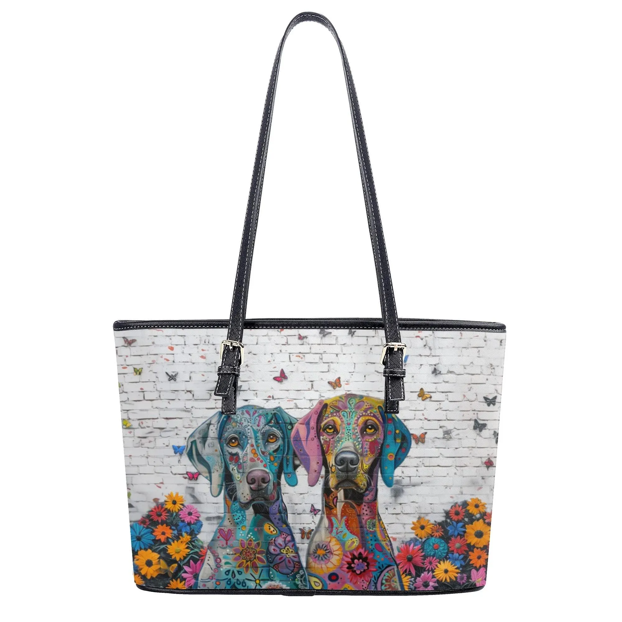 Weimaraner Original Floral Dog Art Durable Zipper Handbag