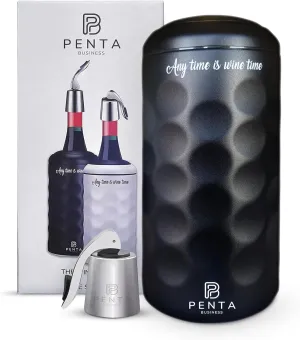 Wine Chiller Bucket | Insulated Wine Stopper with Silicone Seal | Reusable Beverage Preserver | Leakproof, Freshness Maintenance | Gifts for Wine Lovers | Portable 750ml Cooler | BLACK
