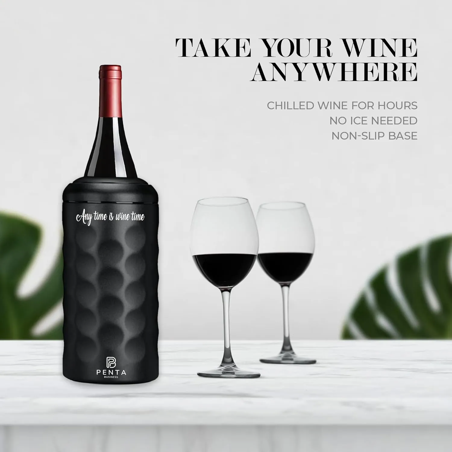Wine Chiller Bucket | Insulated Wine Stopper with Silicone Seal | Reusable Beverage Preserver | Leakproof, Freshness Maintenance | Gifts for Wine Lovers | Portable 750ml Cooler | BLACK