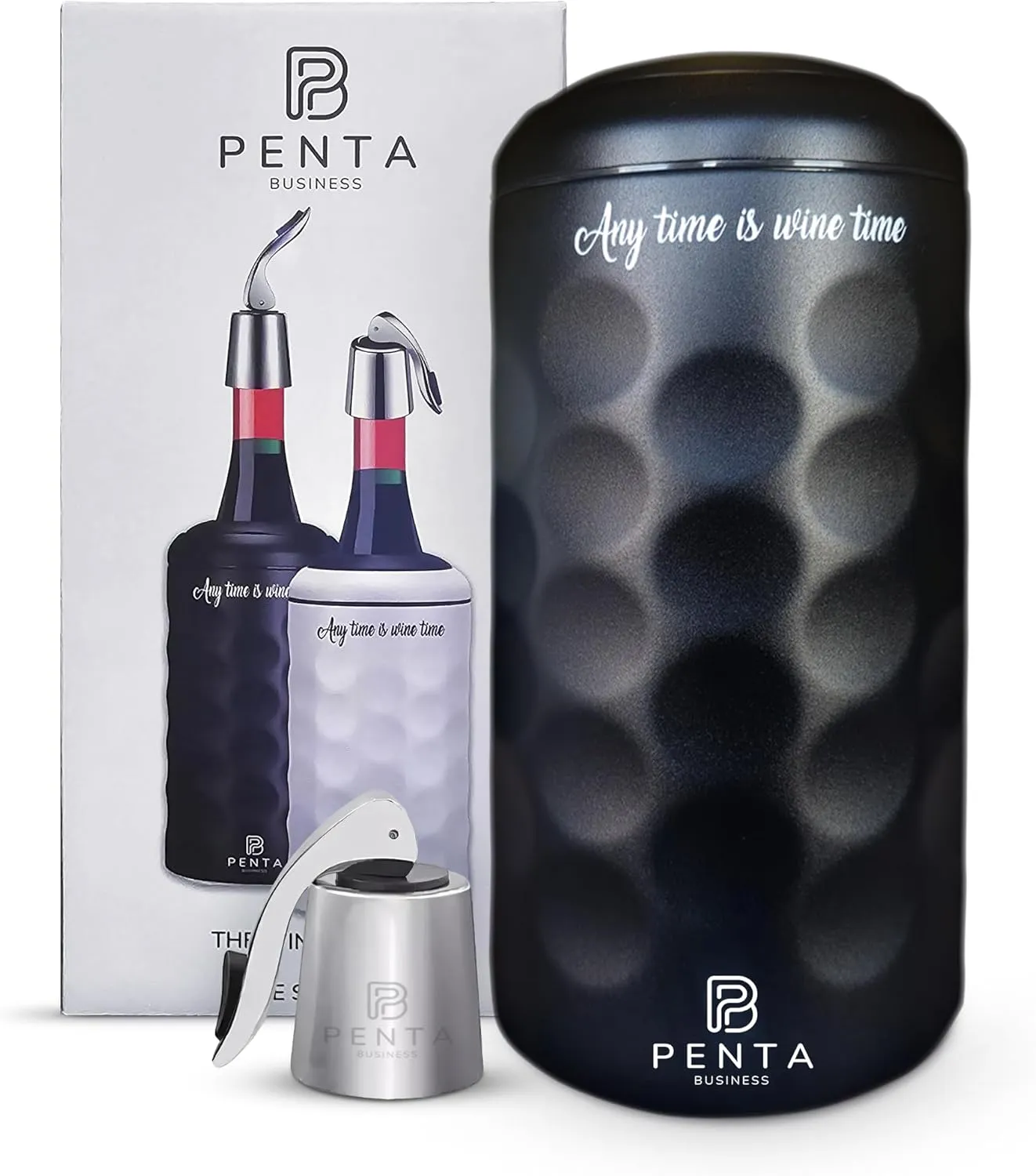 Wine Chiller Bucket | Insulated Wine Stopper with Silicone Seal | Reusable Beverage Preserver | Leakproof, Freshness Maintenance | Gifts for Wine Lovers | Portable 750ml Cooler | BLACK