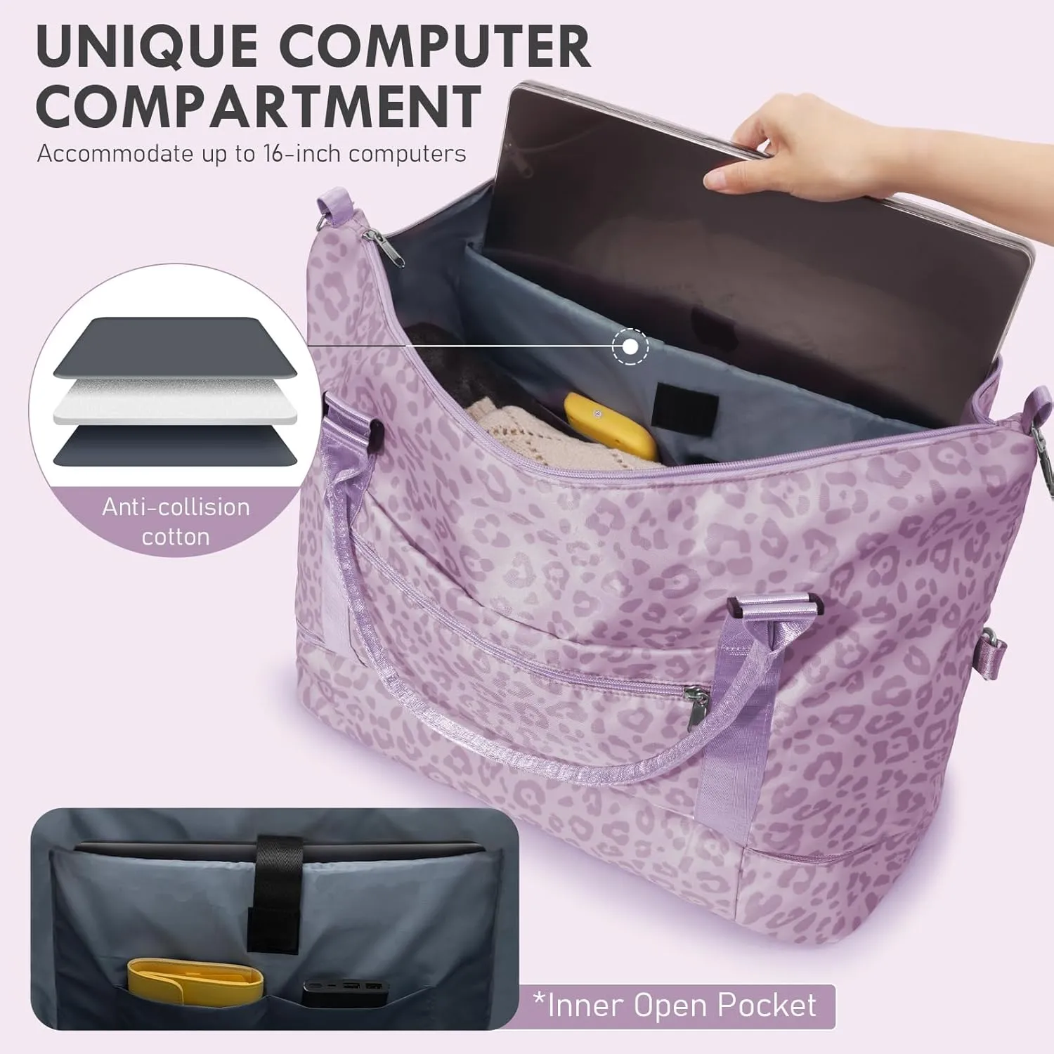 WOOMADA Weekender Overnight Bag for Women, Shoulder Travel Duffel with Shoes Compartment,Gym Bag with Toiletry Bag