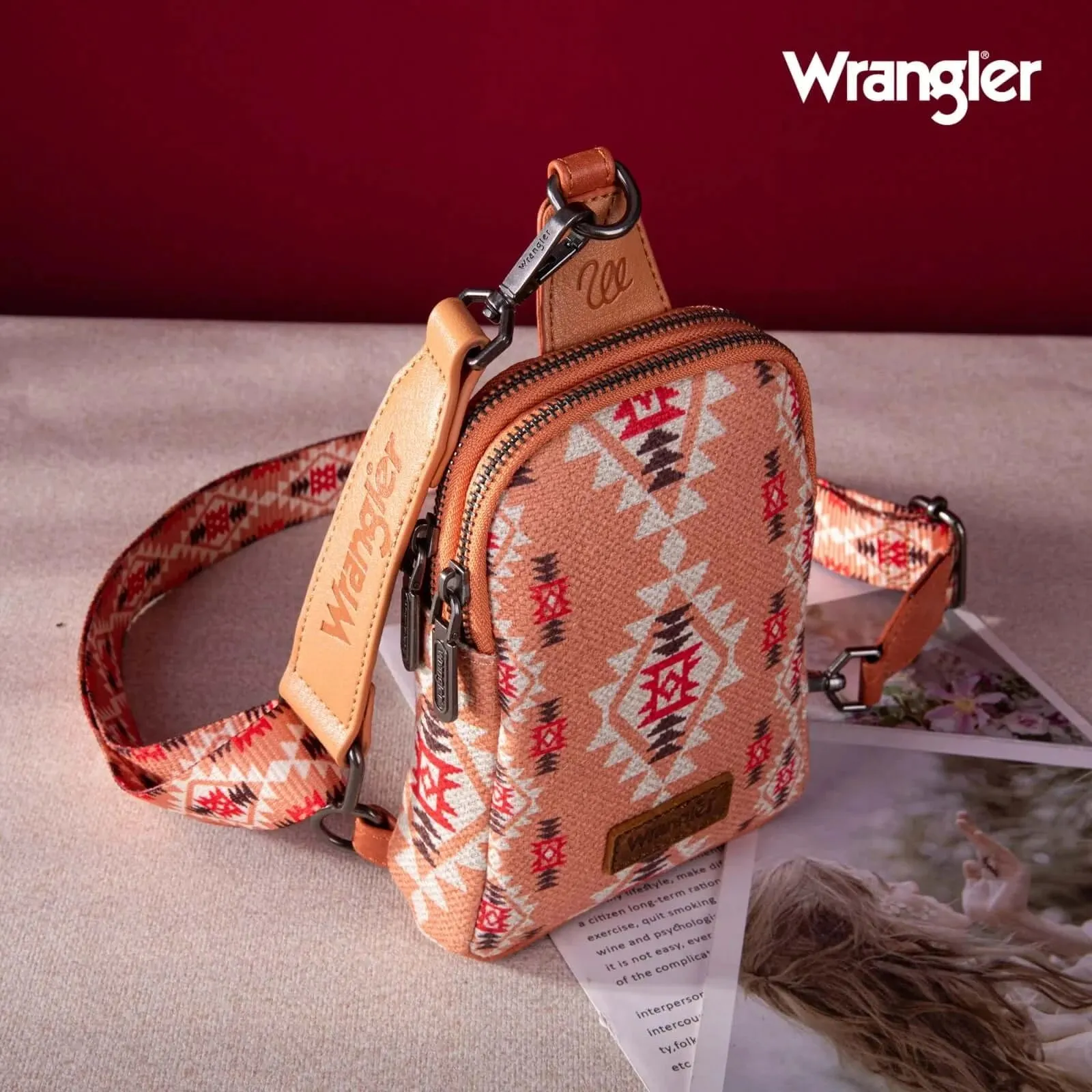 Wrangler Aztec Dual Sided Print Sling Chest Bag Orange