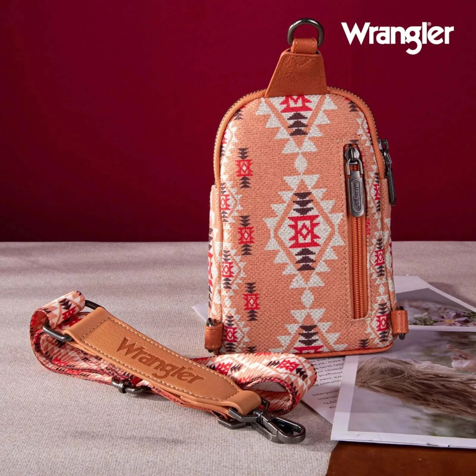 Wrangler Aztec Dual Sided Print Sling Chest Bag Orange
