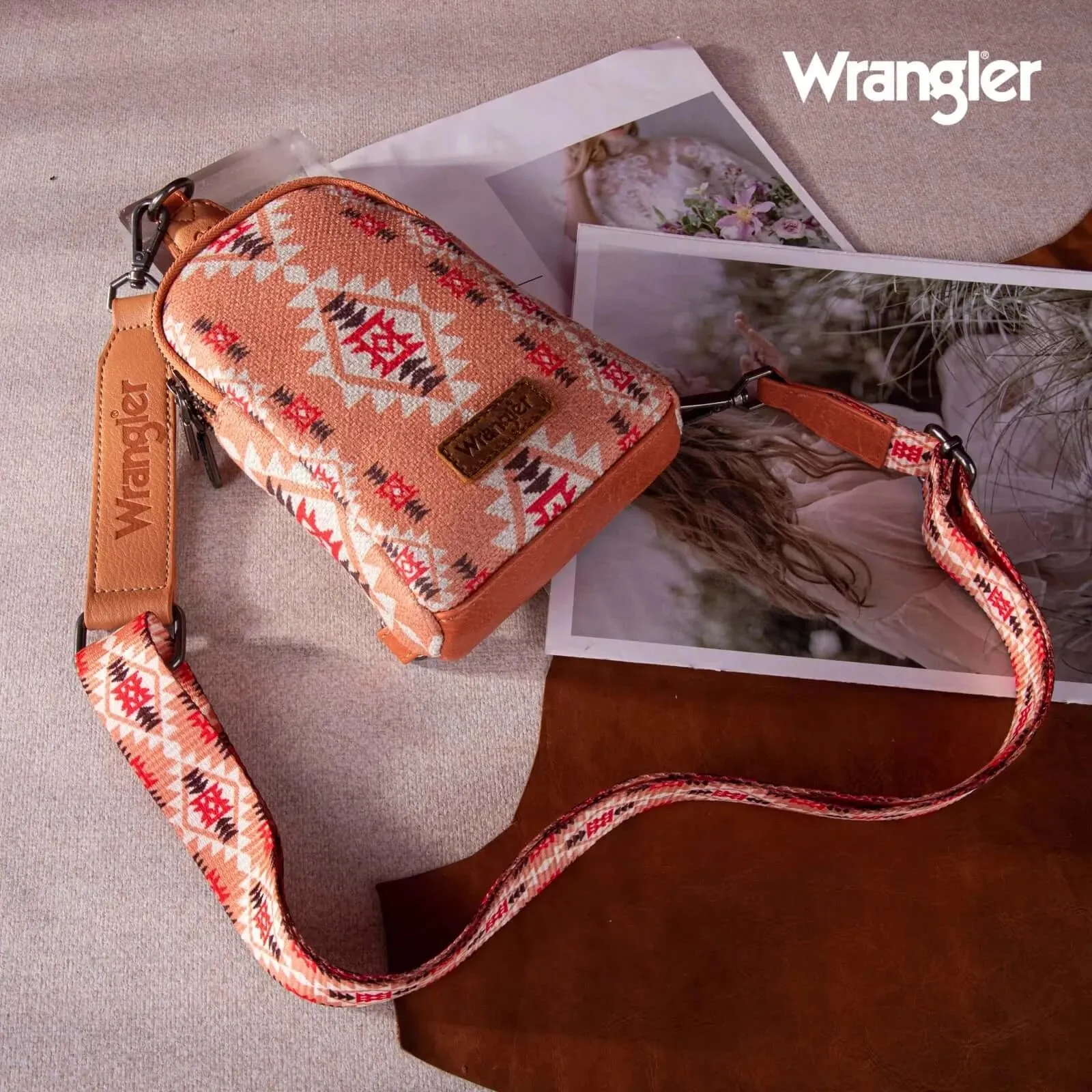 Wrangler Aztec Dual Sided Print Sling Chest Bag Orange