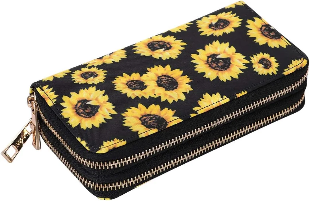 XEYOU Double Zipper Long Clutch Wallet Cellphone Wallet for Women with Removable Wristlet Strap for Credit Card, Cash, Coin, Bill