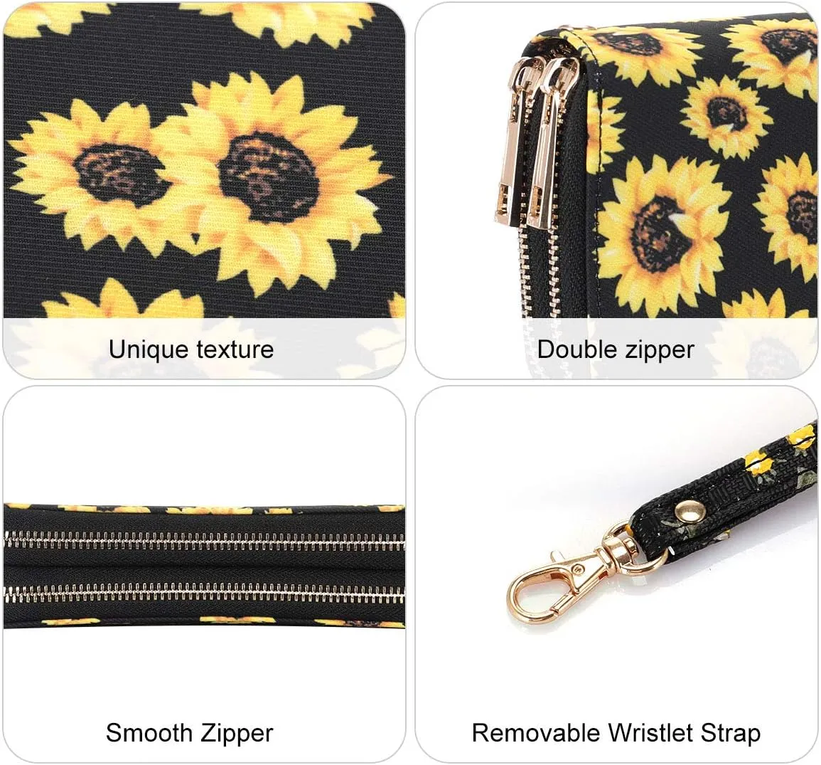 XEYOU Double Zipper Long Clutch Wallet Cellphone Wallet for Women with Removable Wristlet Strap for Credit Card, Cash, Coin, Bill