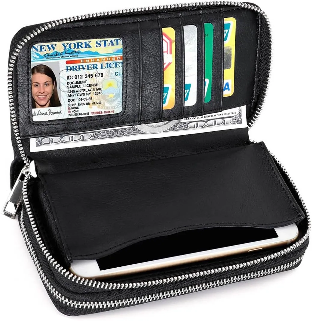 XEYOU Double Zipper Long Clutch Wallet Cellphone Wallet for Women with Removable Wristlet Strap for Credit Card, Cash, Coin, Bill