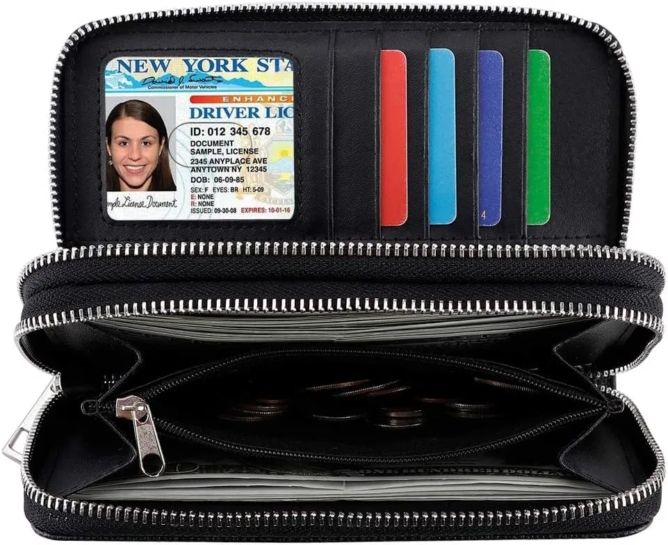 XEYOU Double Zipper Long Clutch Wallet Cellphone Wallet for Women with Removable Wristlet Strap for Credit Card, Cash, Coin, Bill