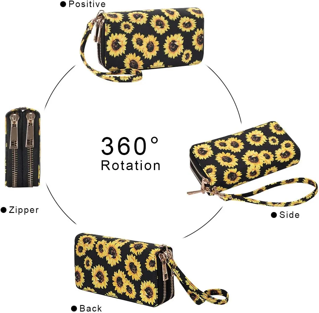 XEYOU Double Zipper Long Clutch Wallet Cellphone Wallet for Women with Removable Wristlet Strap for Credit Card, Cash, Coin, Bill