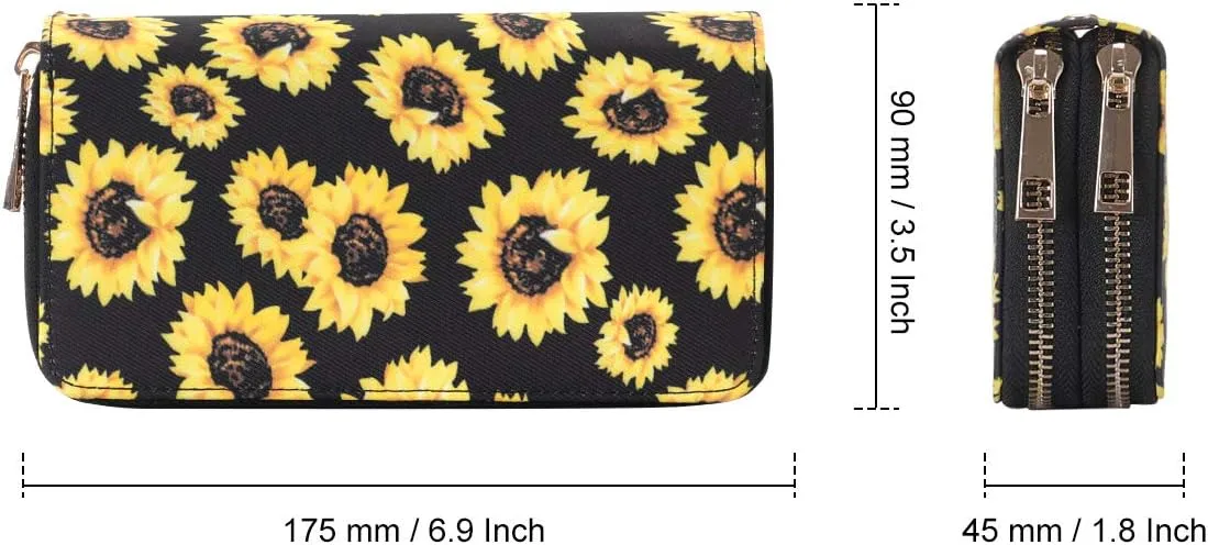 XEYOU Double Zipper Long Clutch Wallet Cellphone Wallet for Women with Removable Wristlet Strap for Credit Card, Cash, Coin, Bill